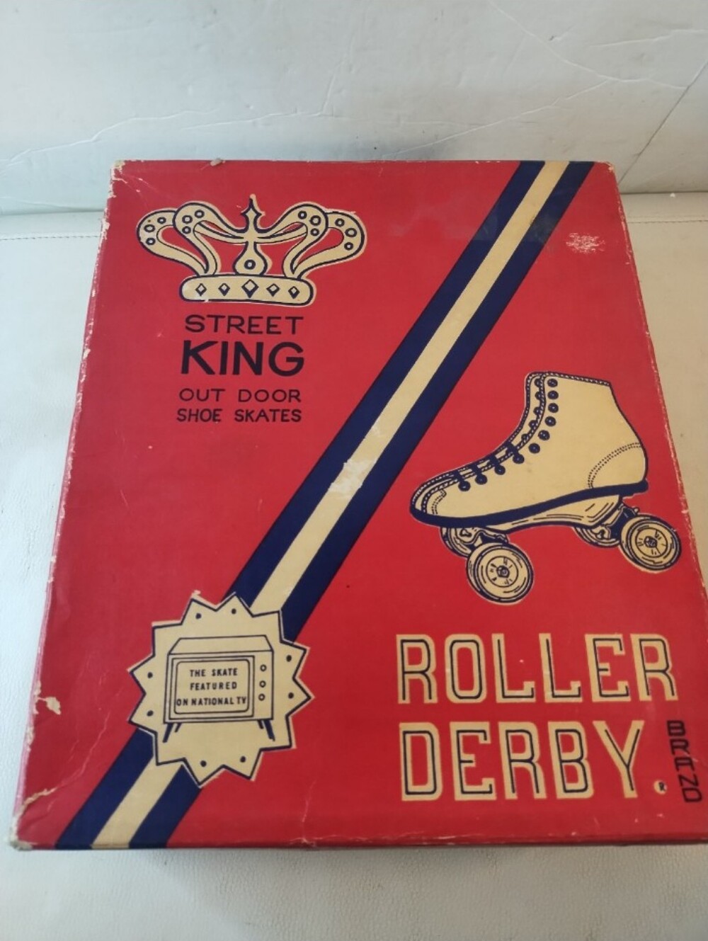 VTG. '68 ROLLER DERBY STREET KING OUTDOOR STEEL WHEELS SKATE SHOES SIZE 7 WHITE